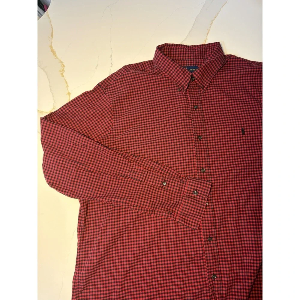 Polo Ralph Lauren Buffalo Plaid Button Down Shirt Men 2XL Red Black Long Sleeve